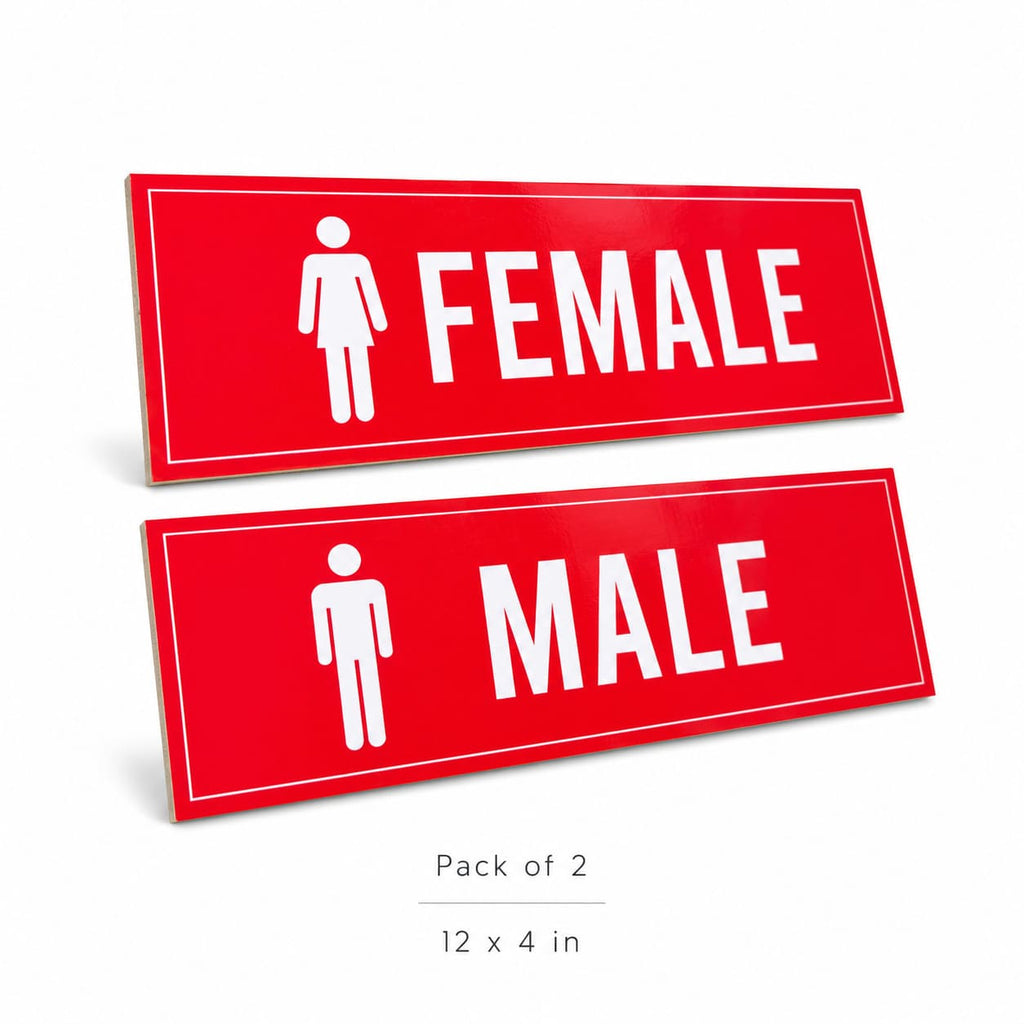 Male & Female Restroom Sign Boards – Pack of 2 | 12 x 4 Inch 5mm Acrylic Boards