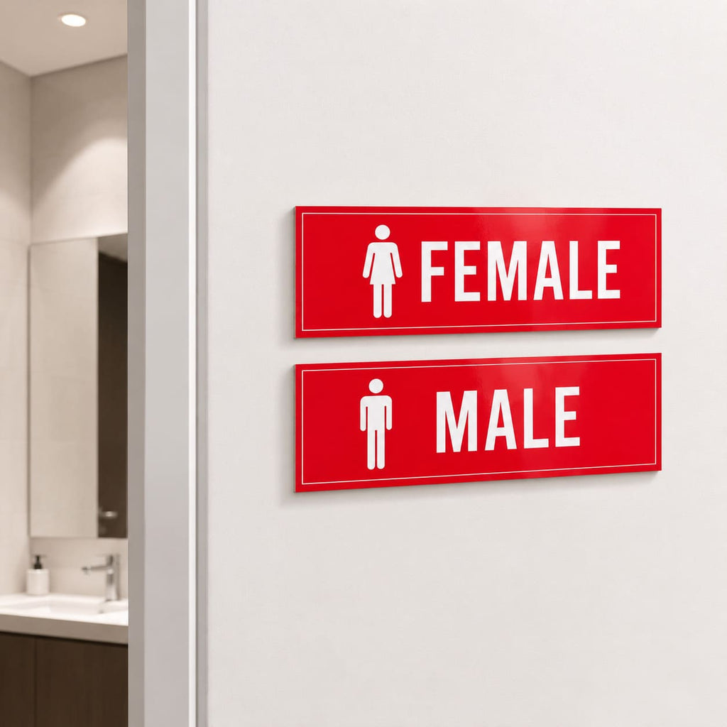Male & Female Restroom Sign Boards – Pack of 2 | 12 x 4 Inch 5mm Acrylic Boards