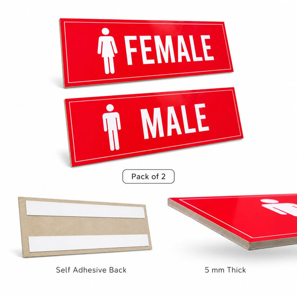 Male & Female Restroom Sign Boards – Pack of 2 | 12 x 4 Inch 5mm Acrylic Boards